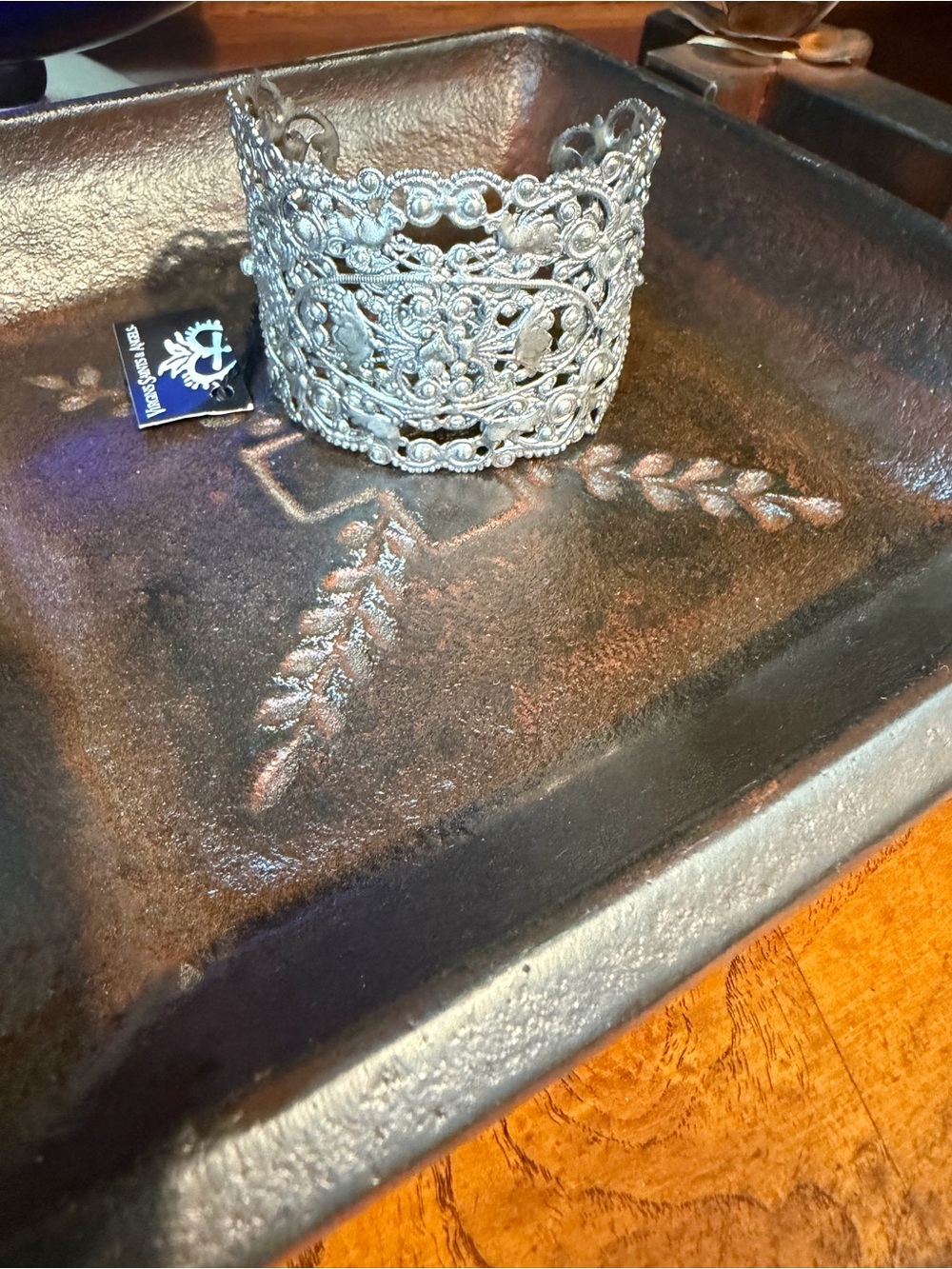 Virgins Saints & Angels Silver Filigree Cuff Bracelet